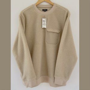 NWT, Mens Beige Long Sleeve Fleece Pullover